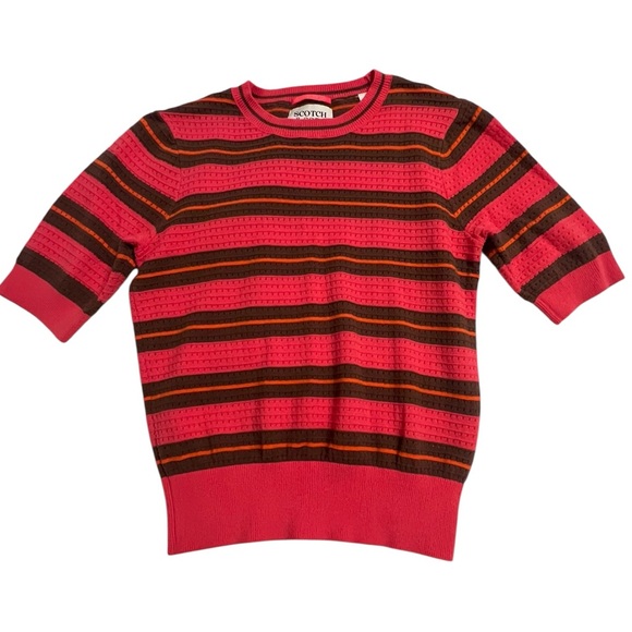 Scotch & Soda Sweaters - Scotch & Soda Pink & Brown Striped Crew Neck Sweater Womens S
